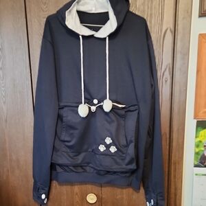 Navy Blue Pet Carrier Hoodie with Paw Print Design